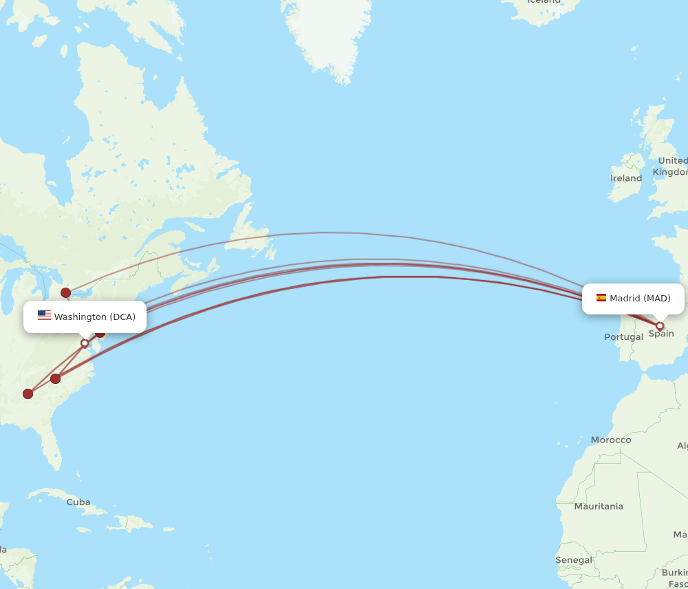 MAD to DCA flights and routes map