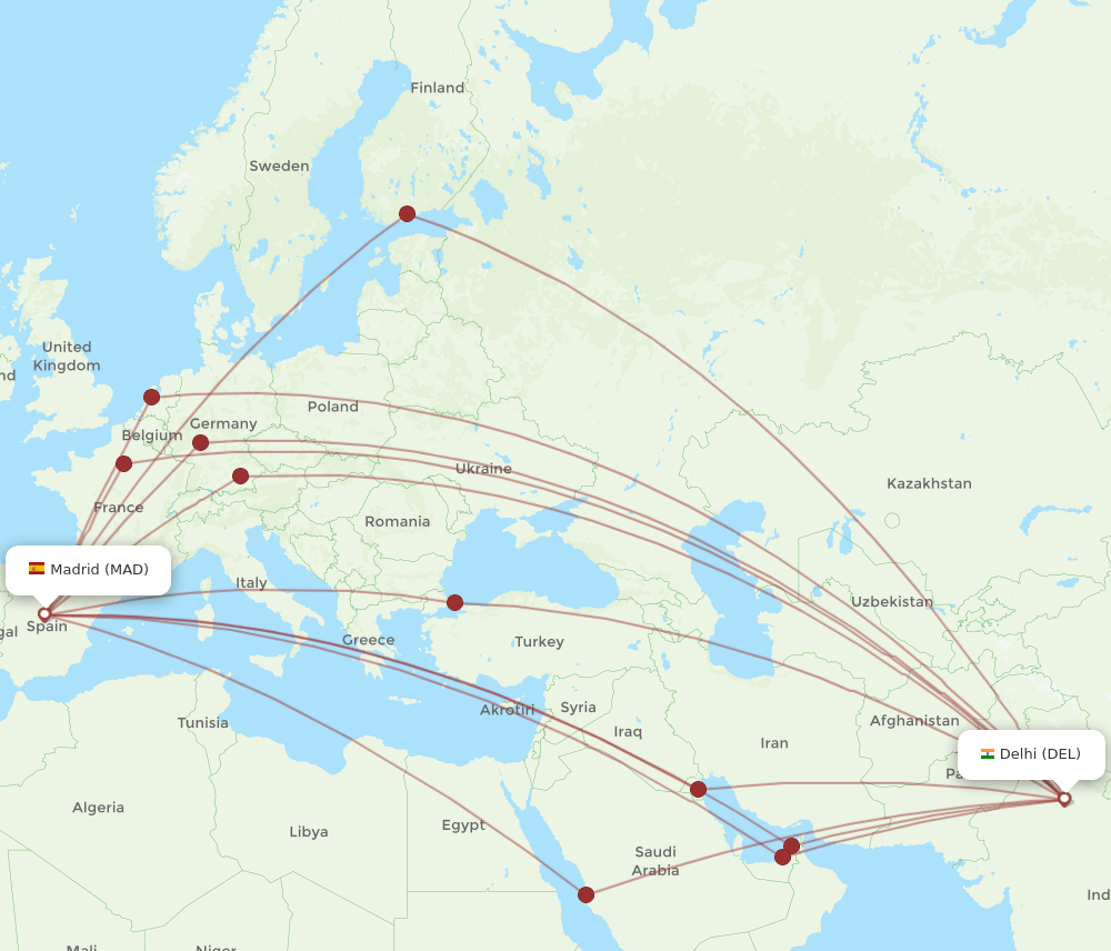 MAD-DEL flight routes