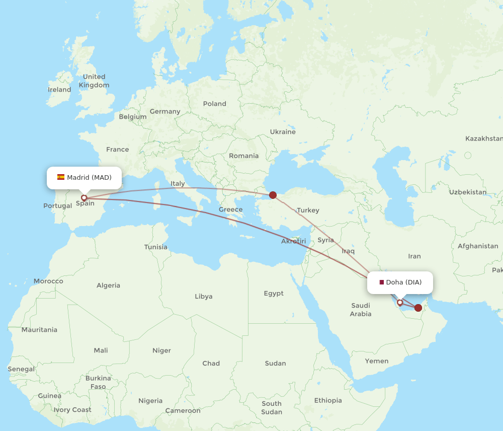 MAD to DIA flights and routes map