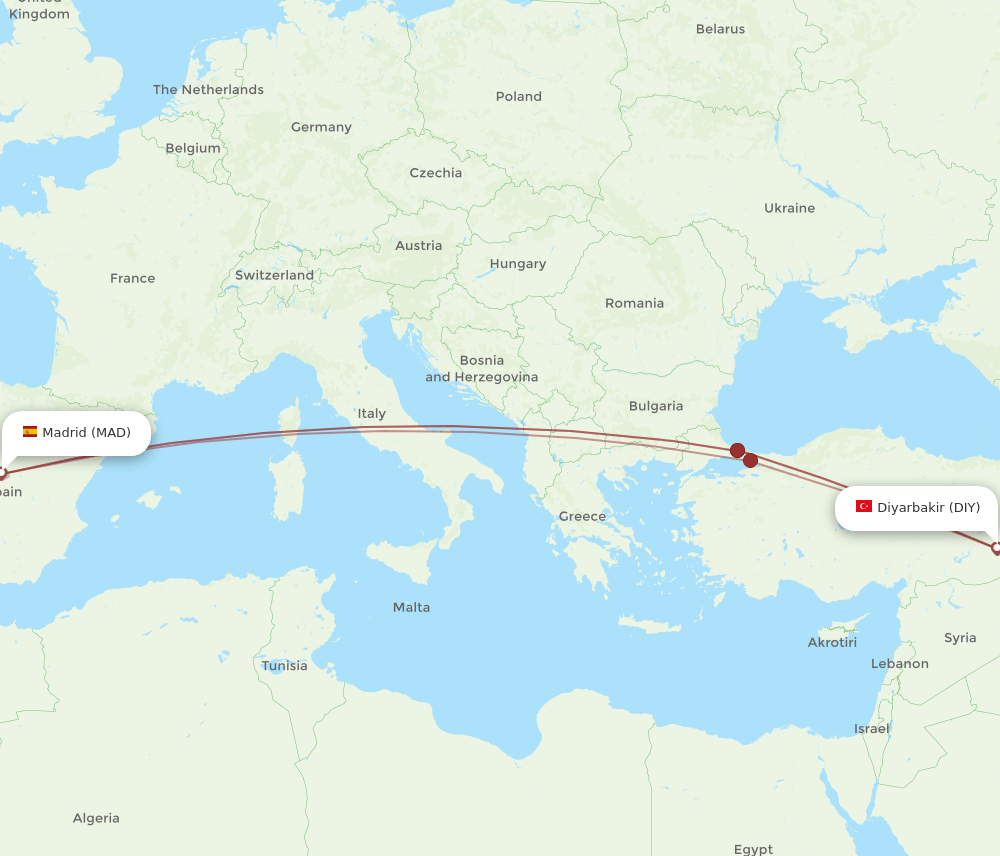 MAD-DIY flight routes