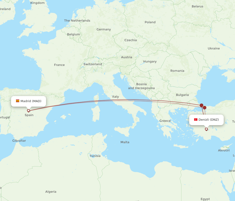MAD-DNZ flight routes