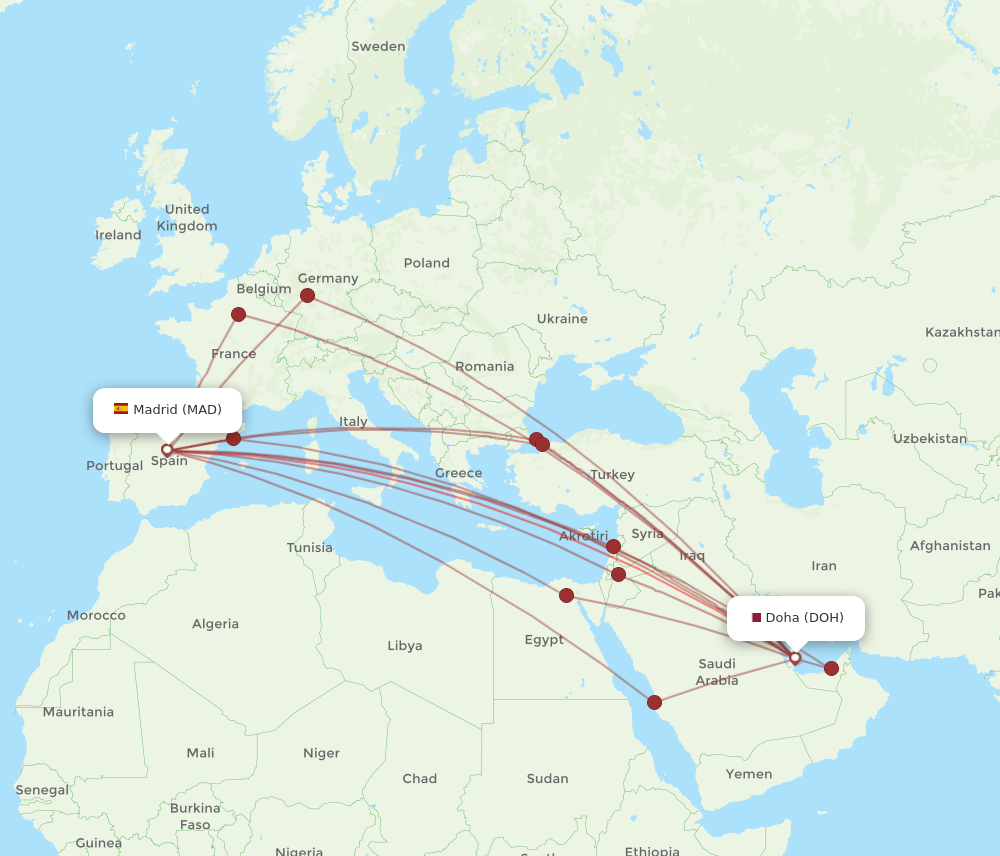 MAD-DOH flight routes