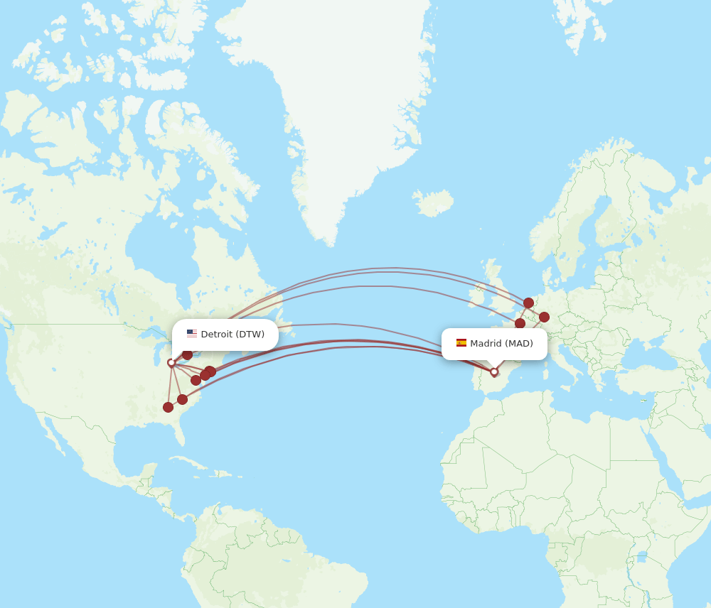 MAD-DTW flight routes