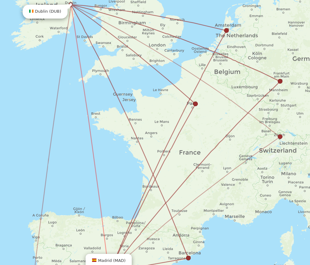 MAD to DUB flights and routes map