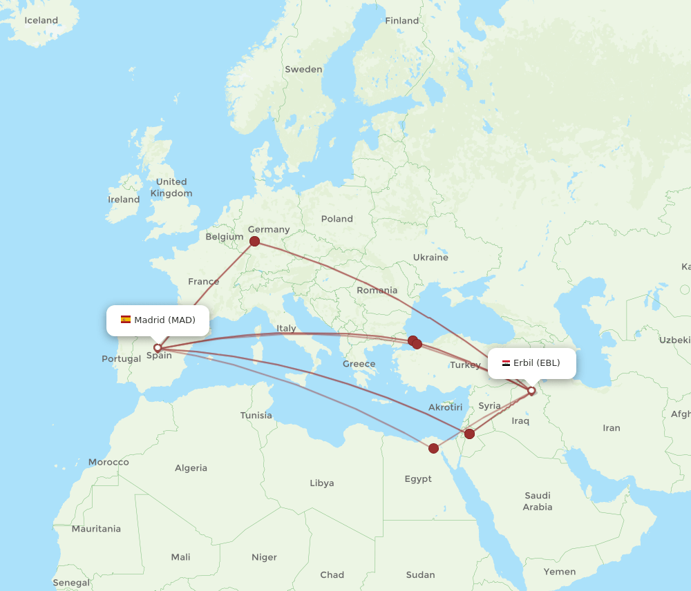 MAD-EBL flight routes