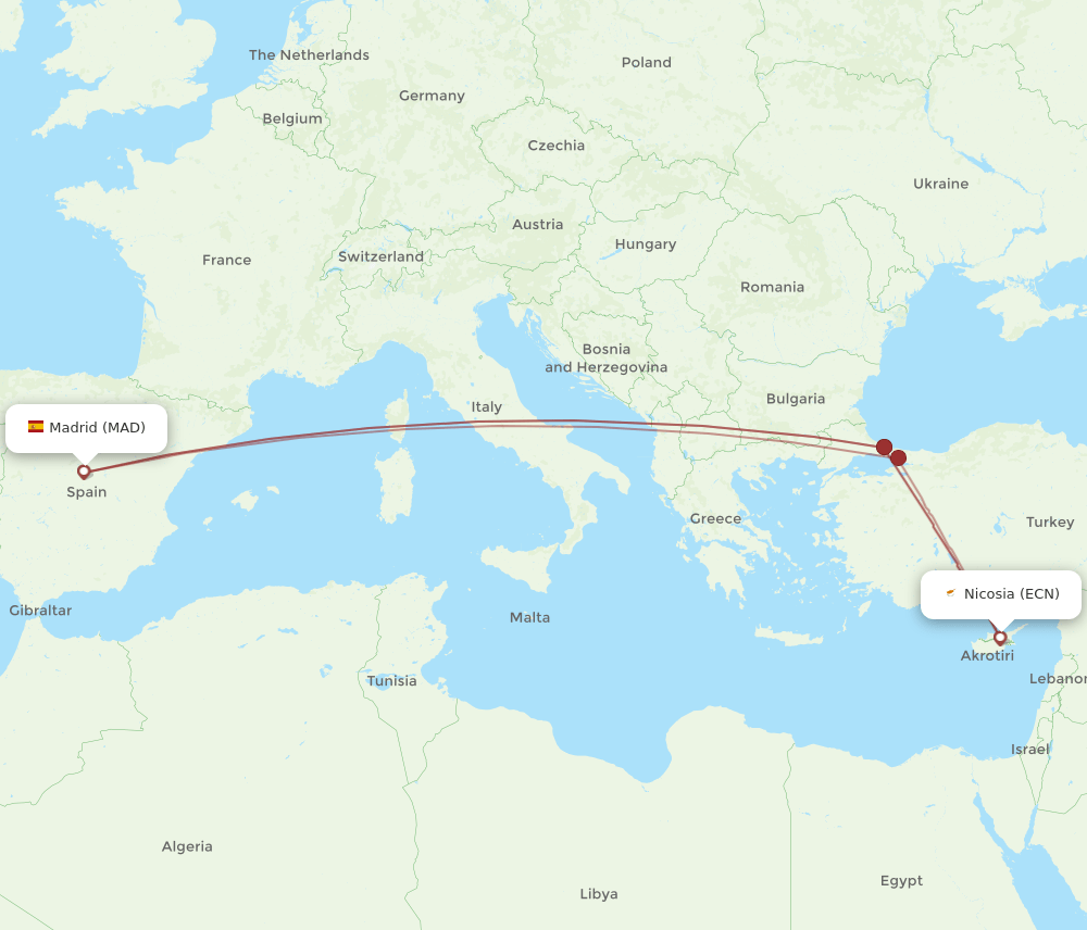 MAD-ECN flight routes