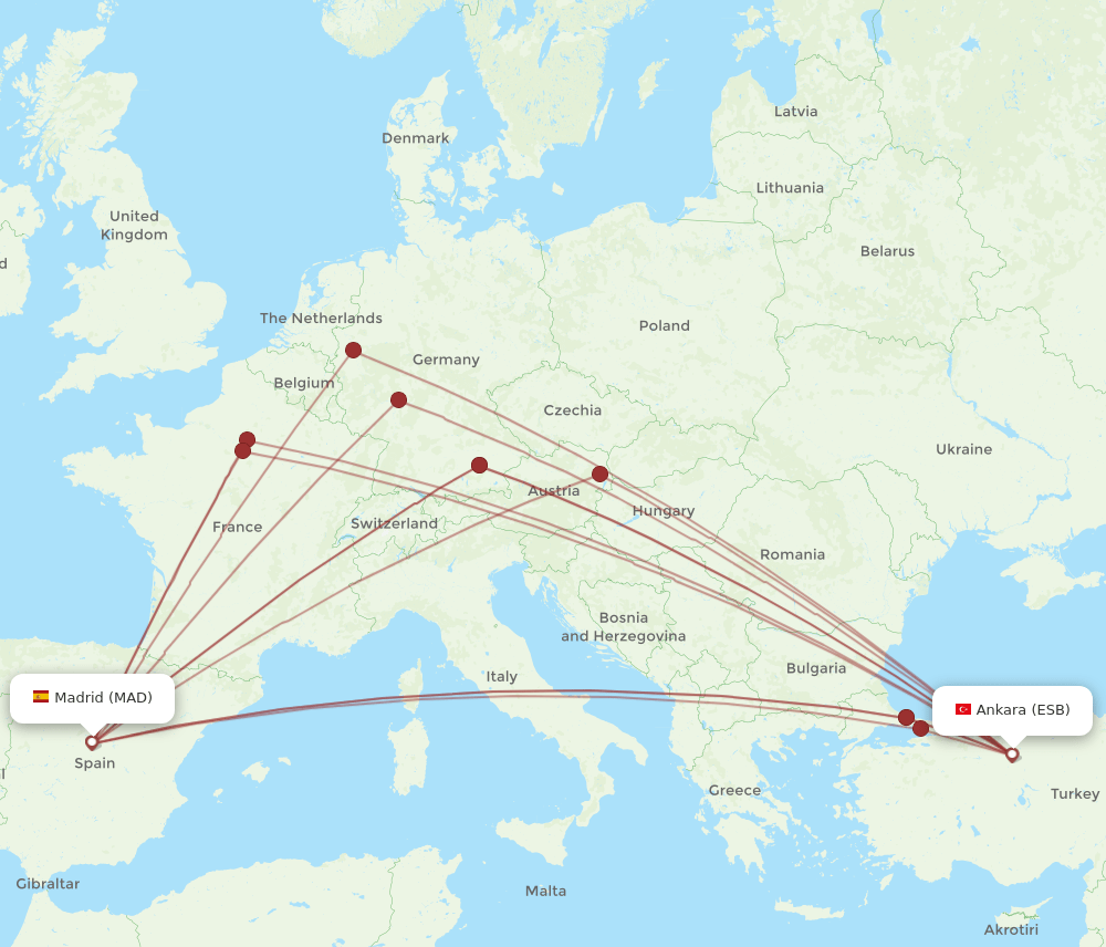 MAD-ESB flight routes