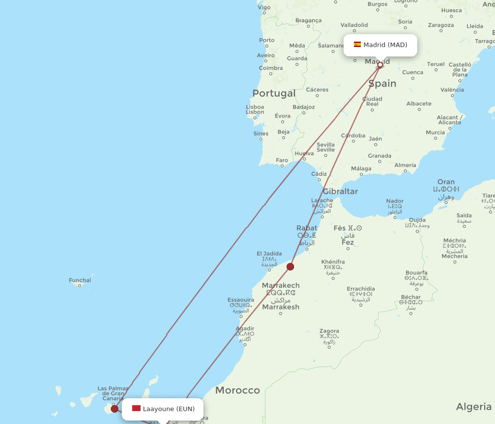 MAD-EUN flight routes