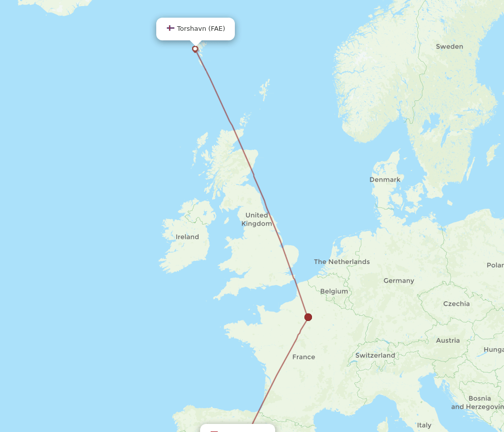 MAD-FAE flight routes