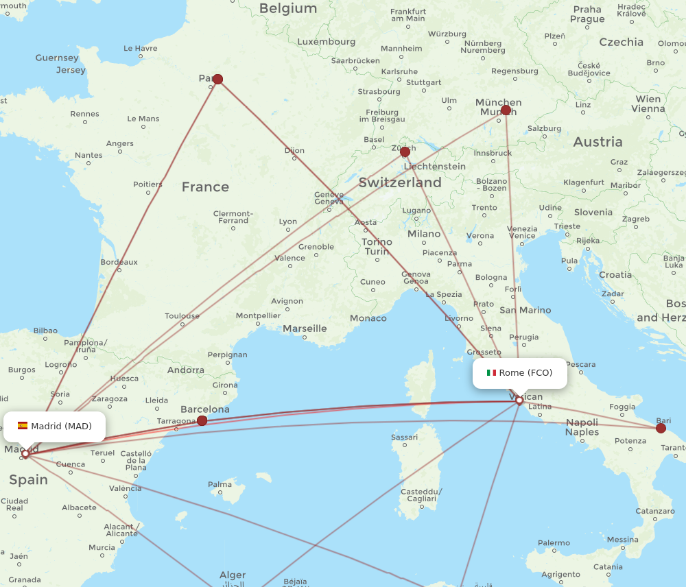 MAD to FCO flights and routes map