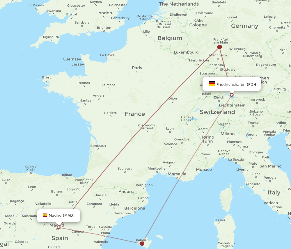 MAD-FDH flight routes