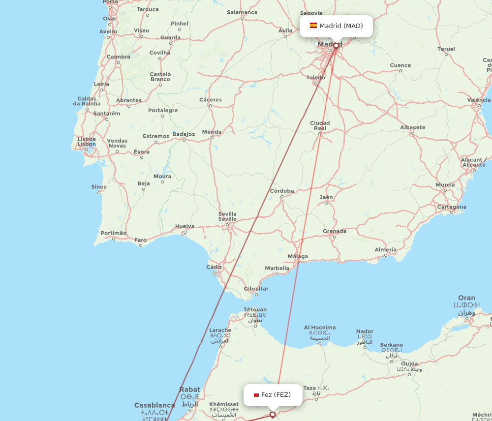 MAD to FEZ flights and routes map