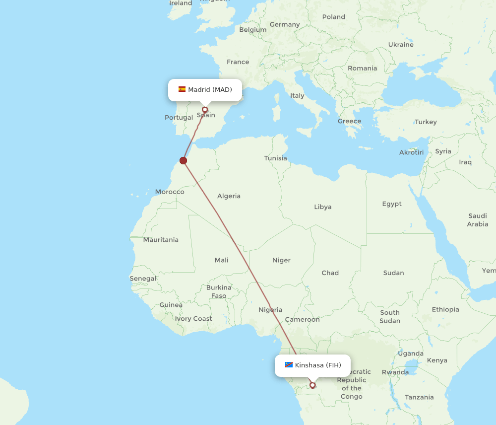 MAD-FIH flight routes