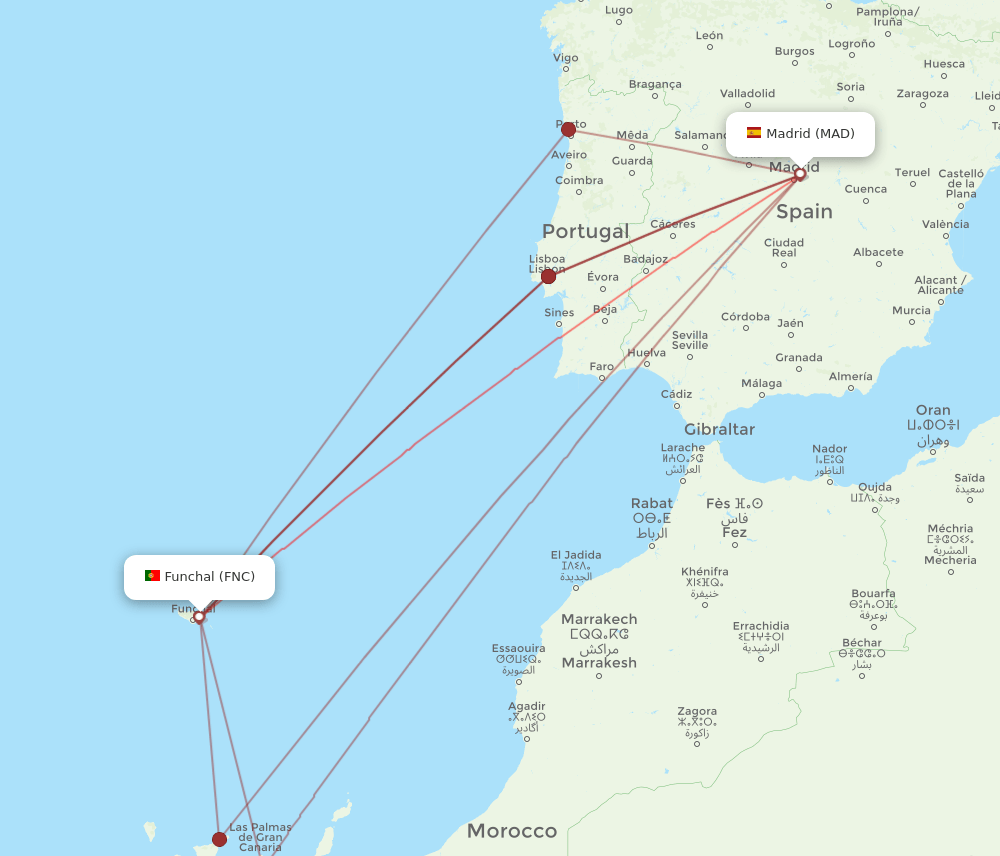 MAD to FNC flights and routes map