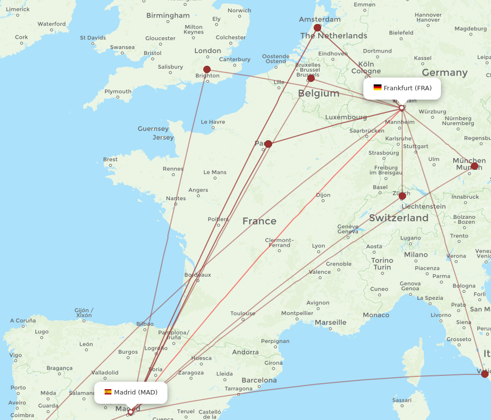 MAD to FRA flights and routes map