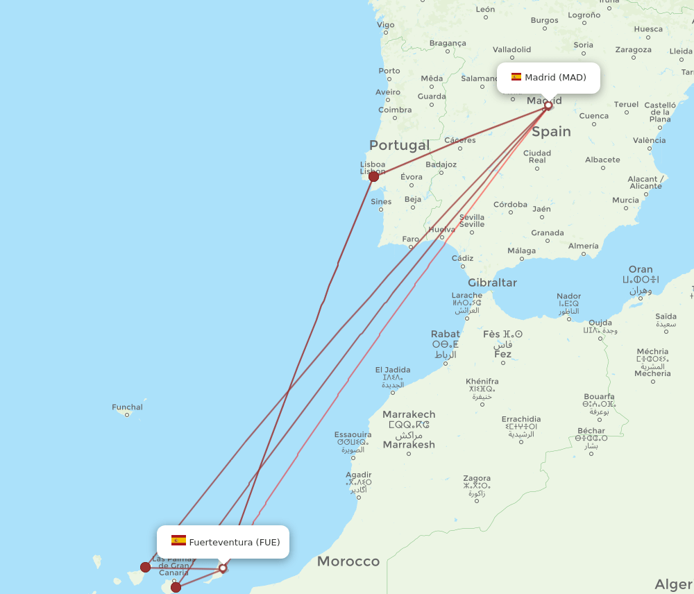 MAD to FUE flights and routes map