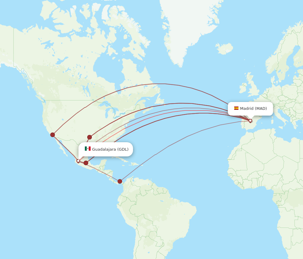 MAD to GDL flights and routes map