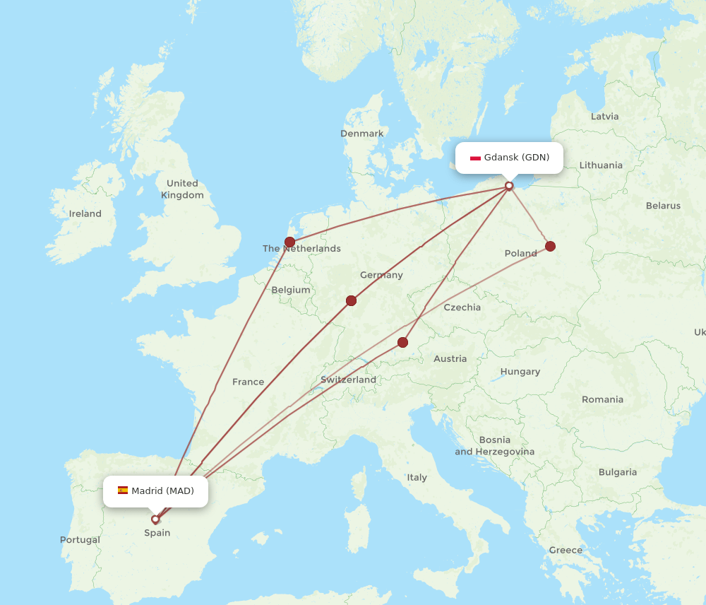 MAD-GDN flight routes