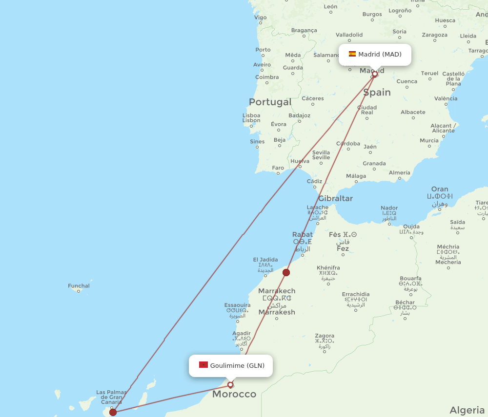 MAD-GLN flight routes