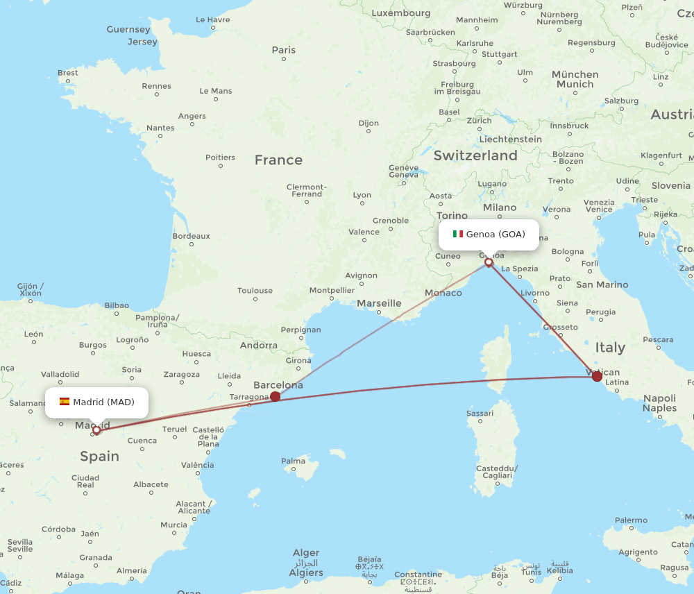 MAD-GOA flight routes