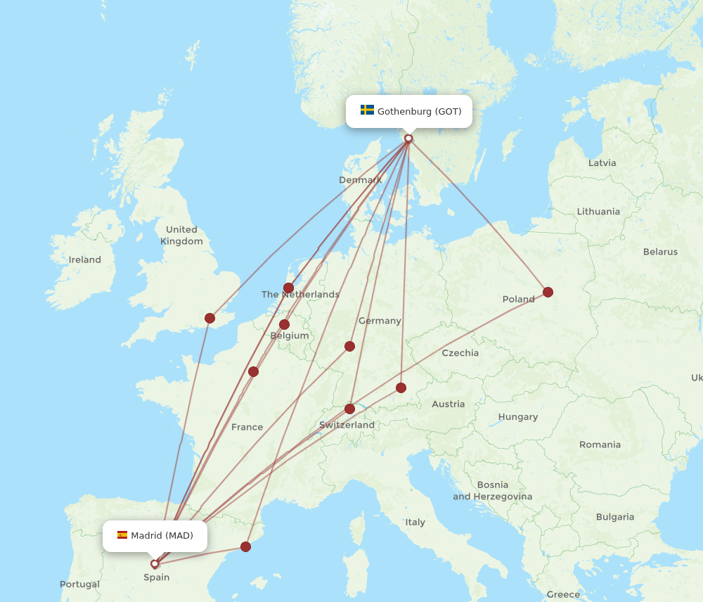 MAD to GOT flights and routes map