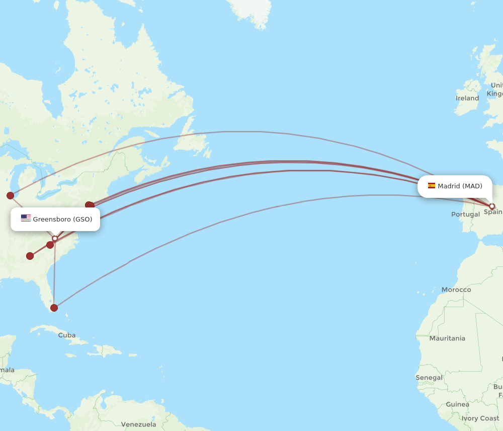 MAD-GSO flight routes