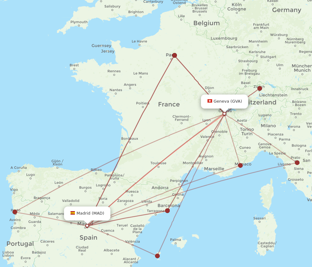MAD to GVA flights and routes map