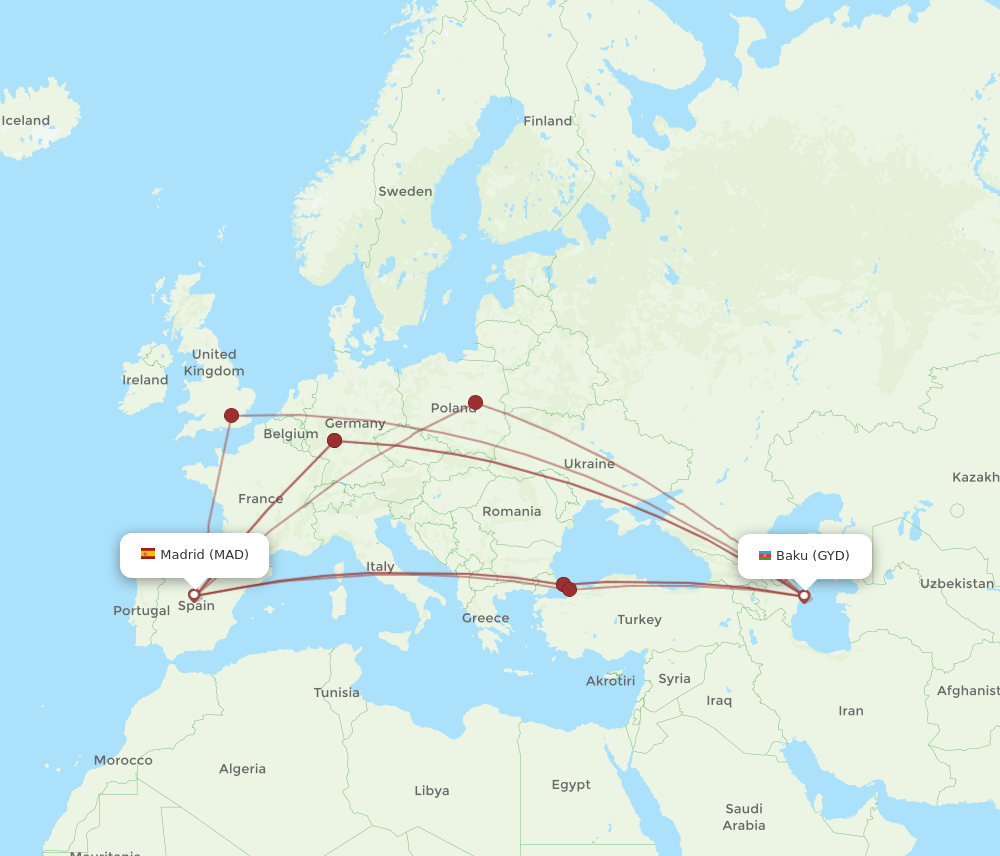 MAD to GYD flights and routes map