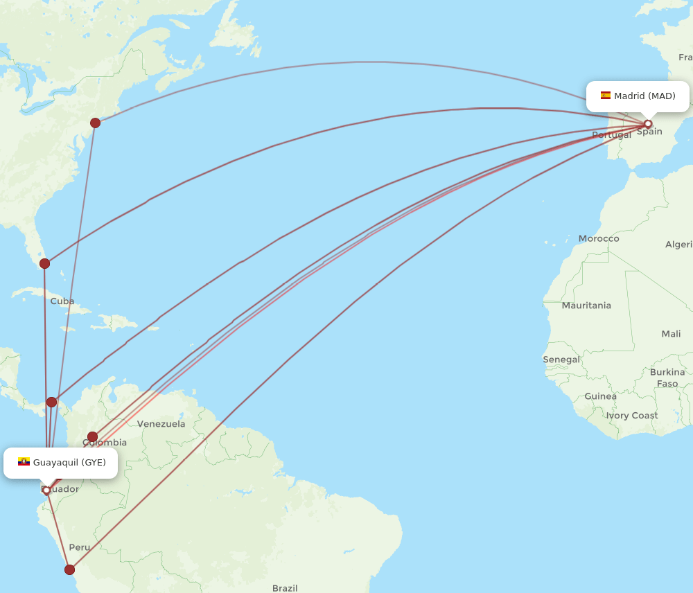 MAD-GYE flight routes