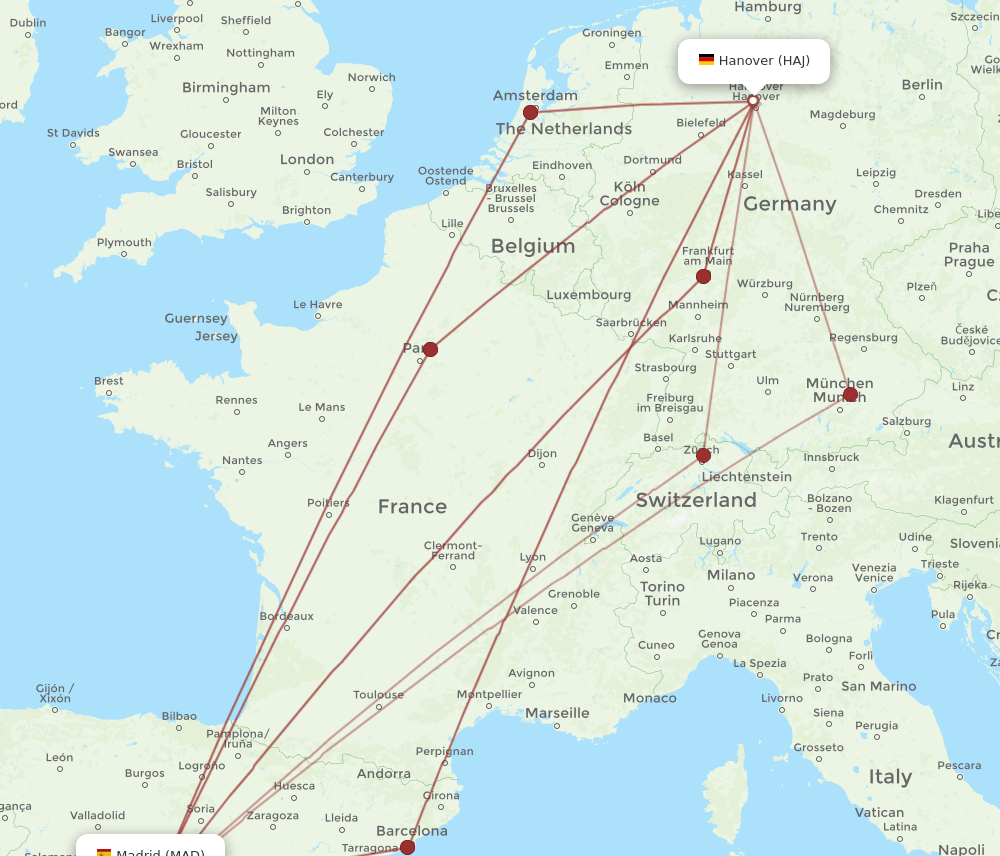 MAD to HAJ flights and routes map