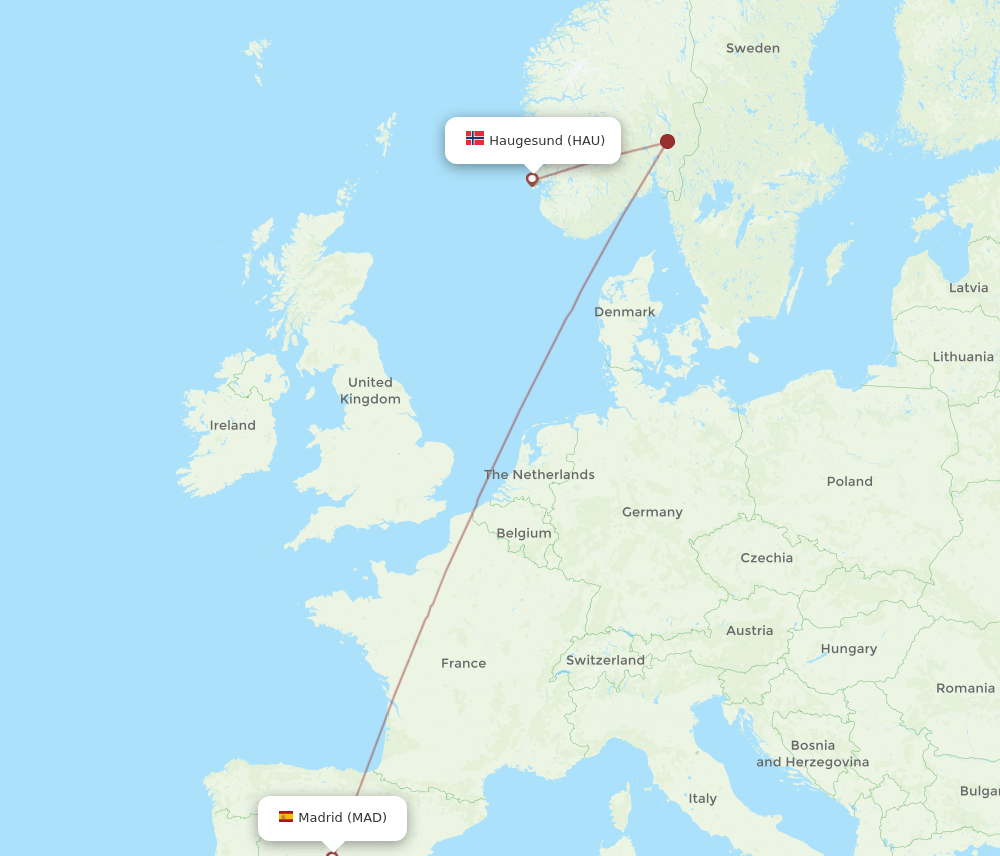 MAD to HAU flights and routes map