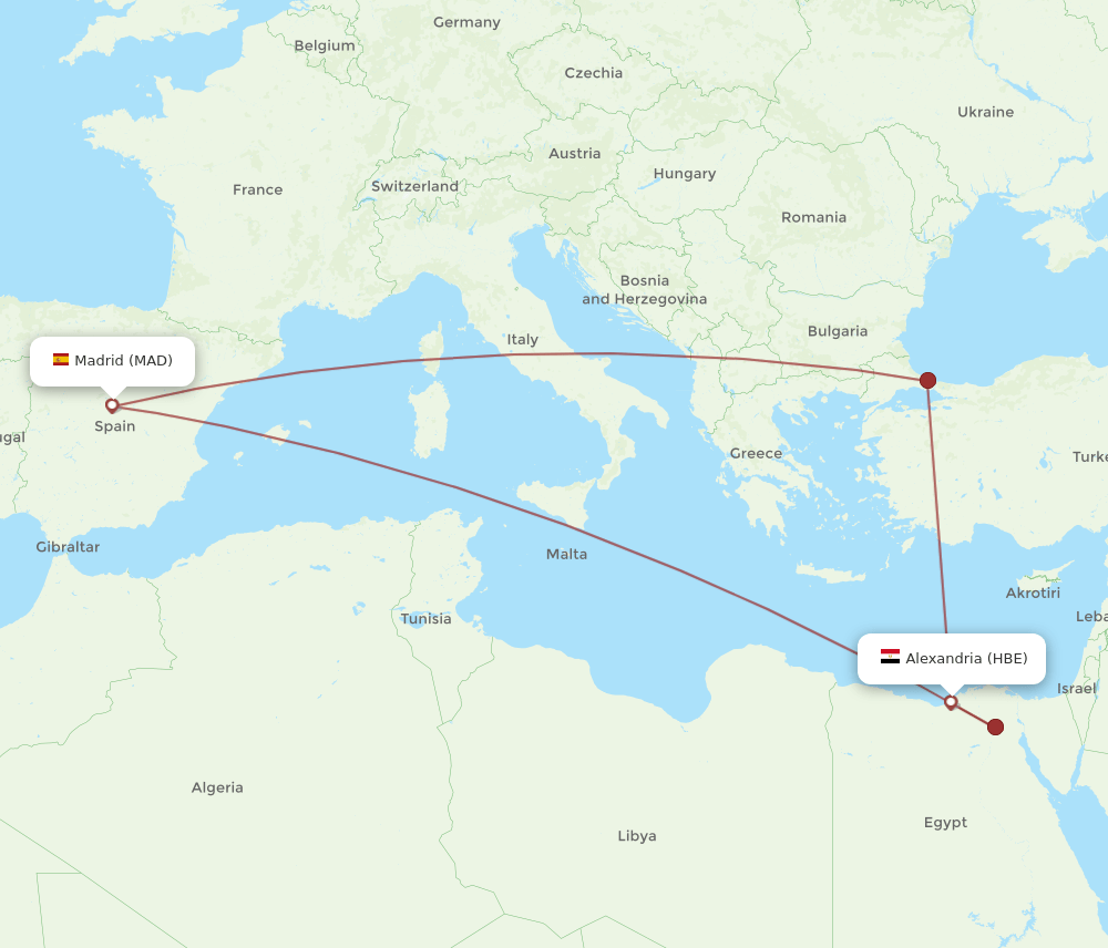 MAD to HBE flights and routes map