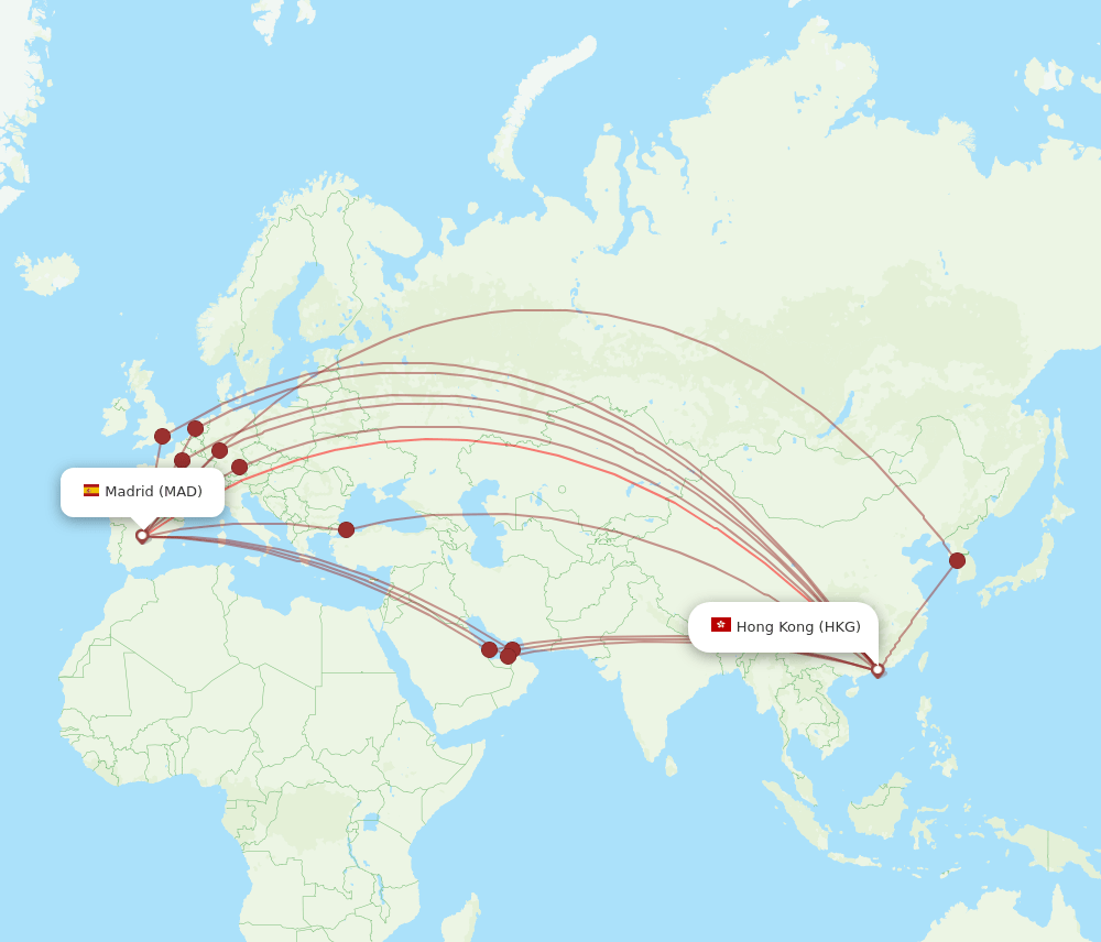 MAD-HKG flight routes