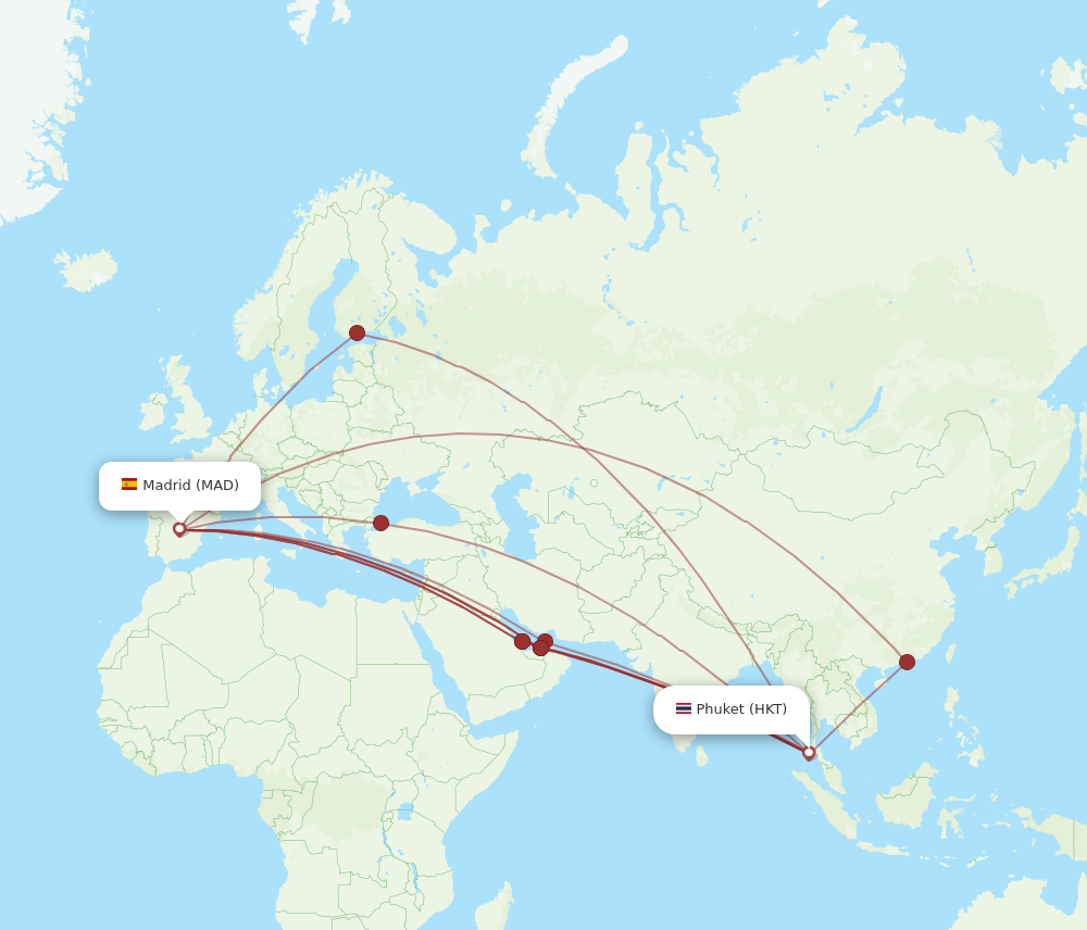 MAD to HKT flights and routes map