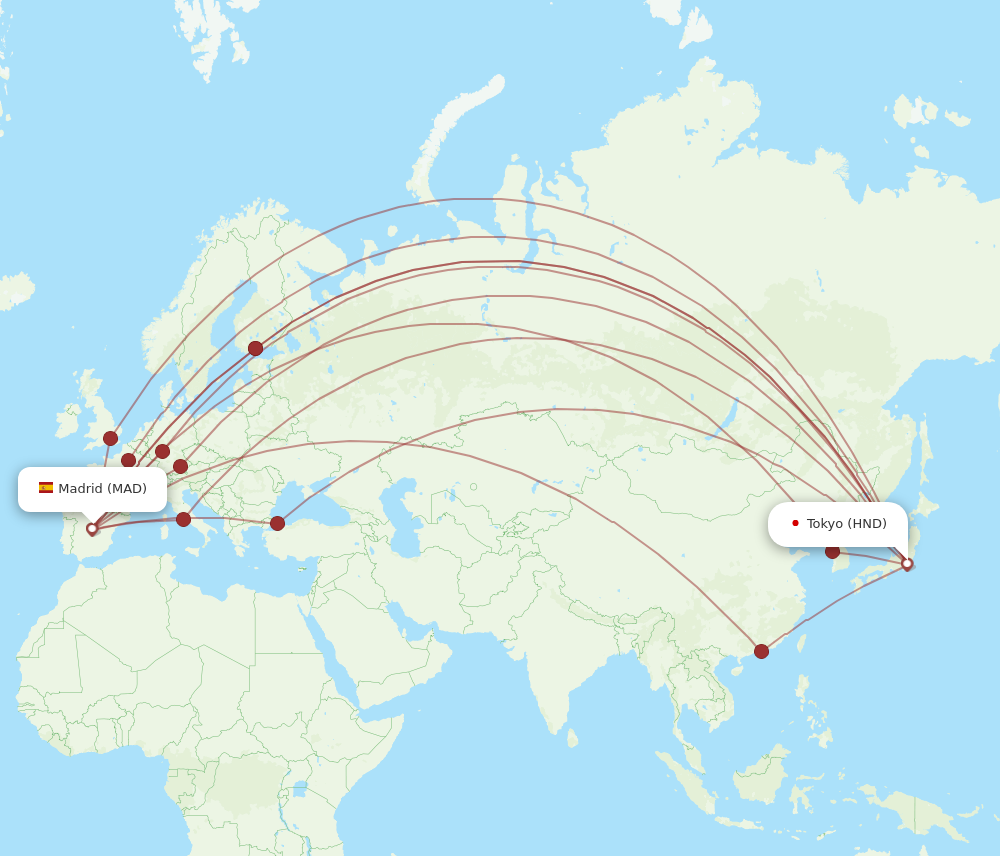 MAD to HND flights and routes map