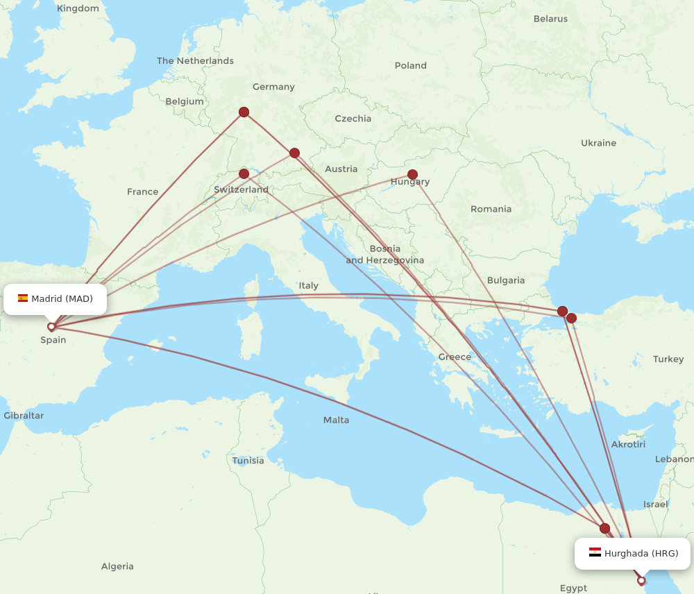 MAD to HRG flights and routes map