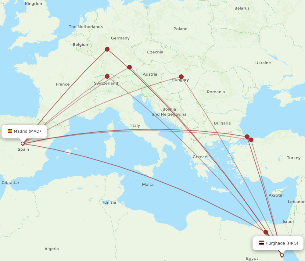 MAD-HRG flight routes