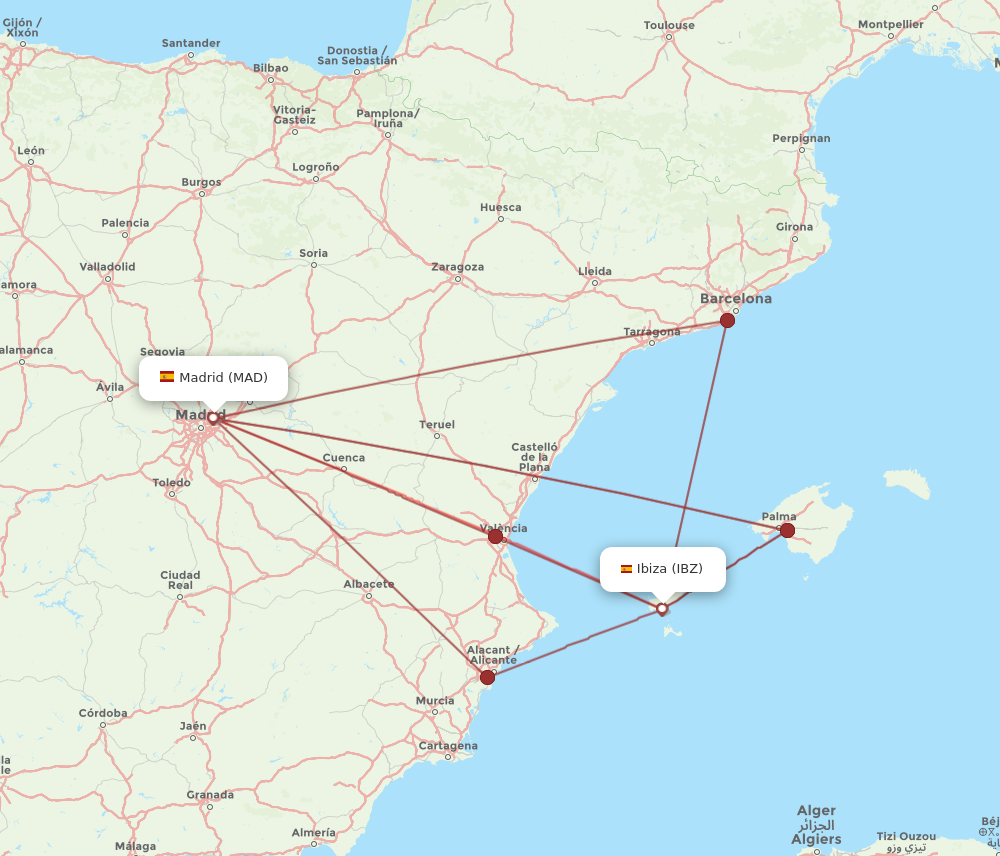 MAD to IBZ flights and routes map