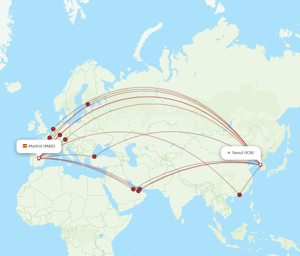 MAD-ICN flight routes