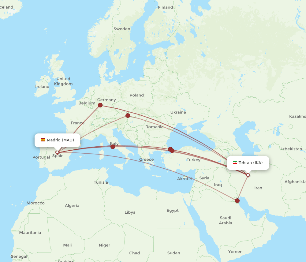 MAD to IKA flights and routes map