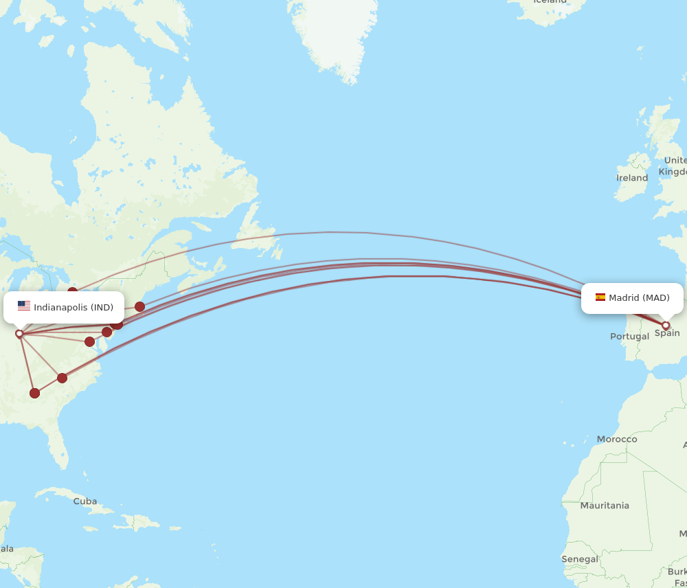 MAD-IND flight routes