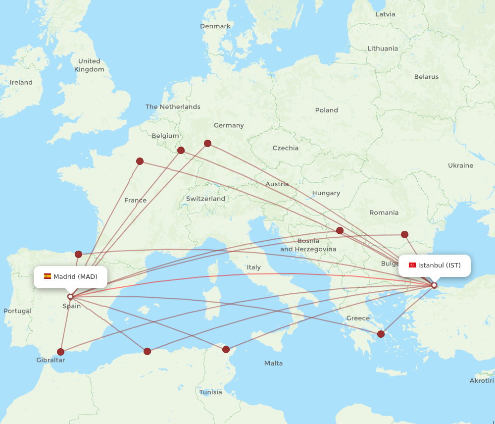MAD to IST flights and routes map