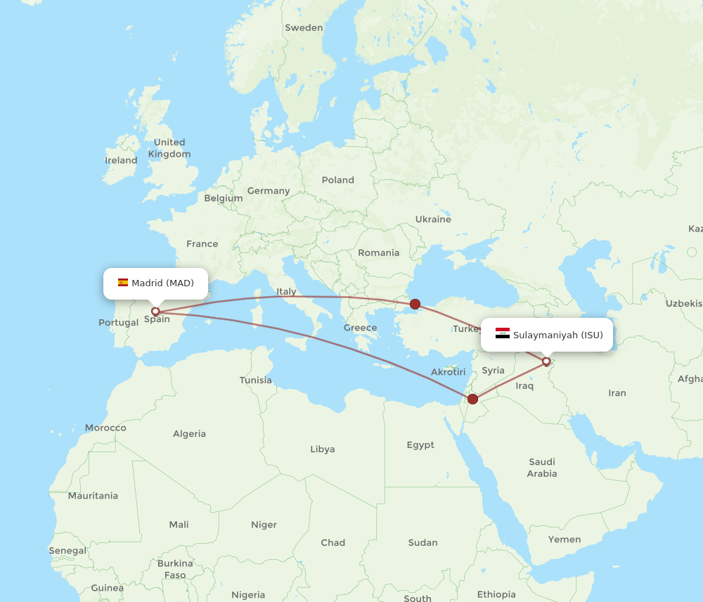 MAD-ISU flight routes