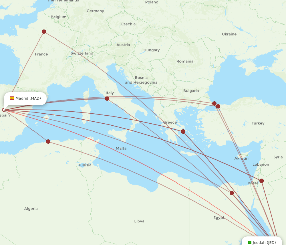 MAD-JED flight routes