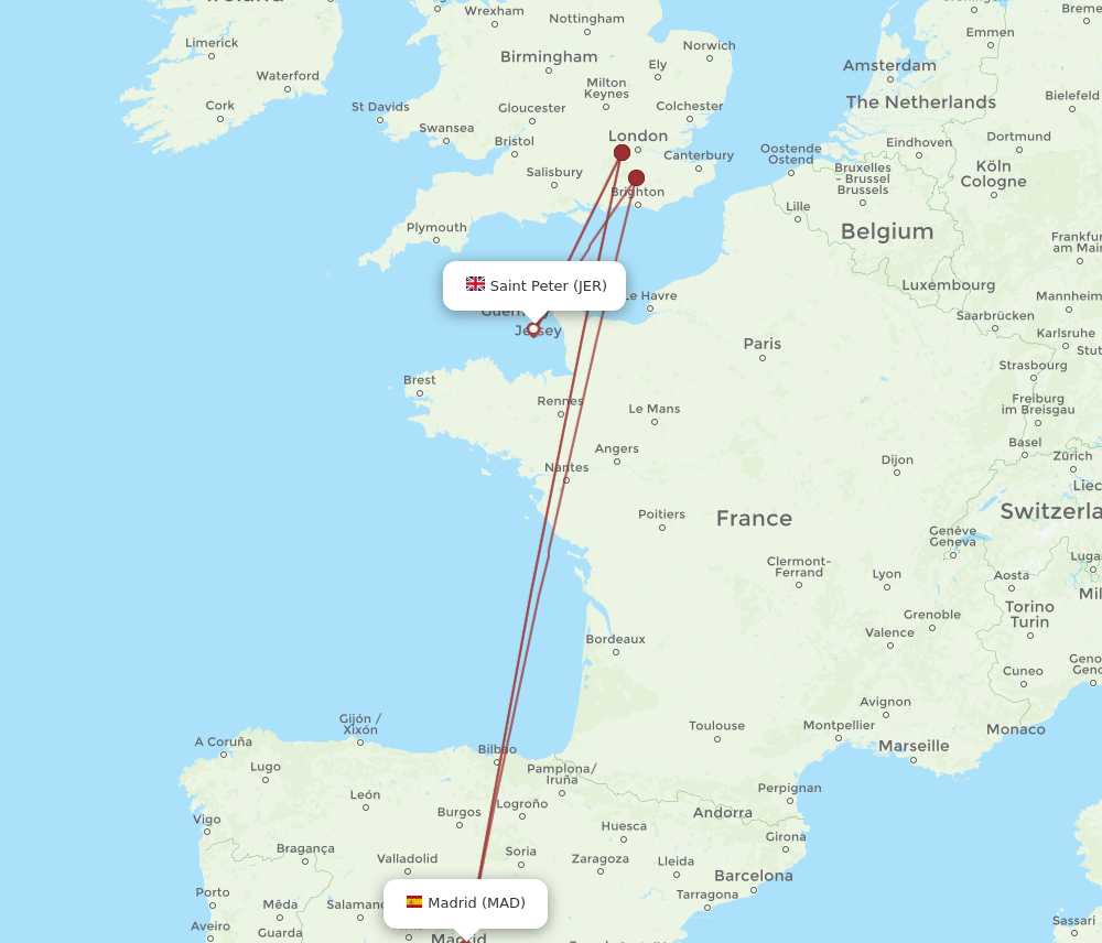 MAD-JER flight routes