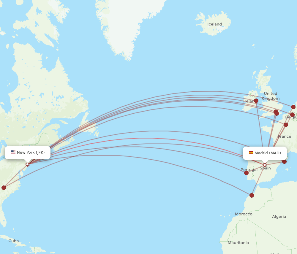 MAD-JFK flight routes