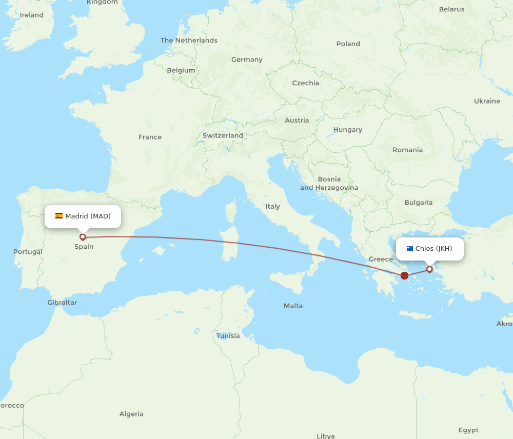 MAD to JKH flights and routes map