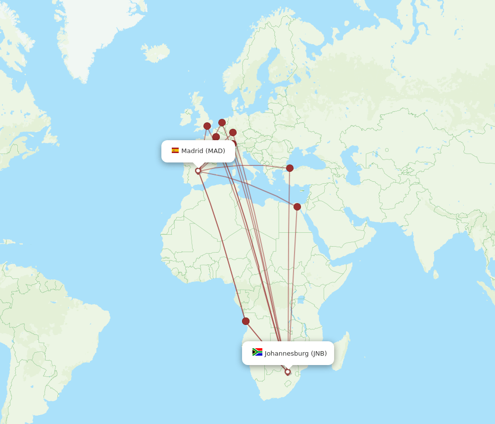 MAD-JNB flight routes