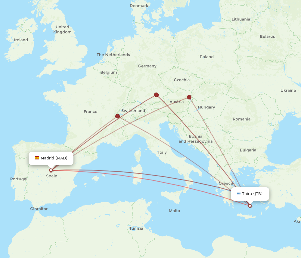 MAD to JTR flights and routes map