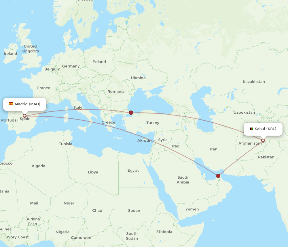 MAD-KBL flight routes